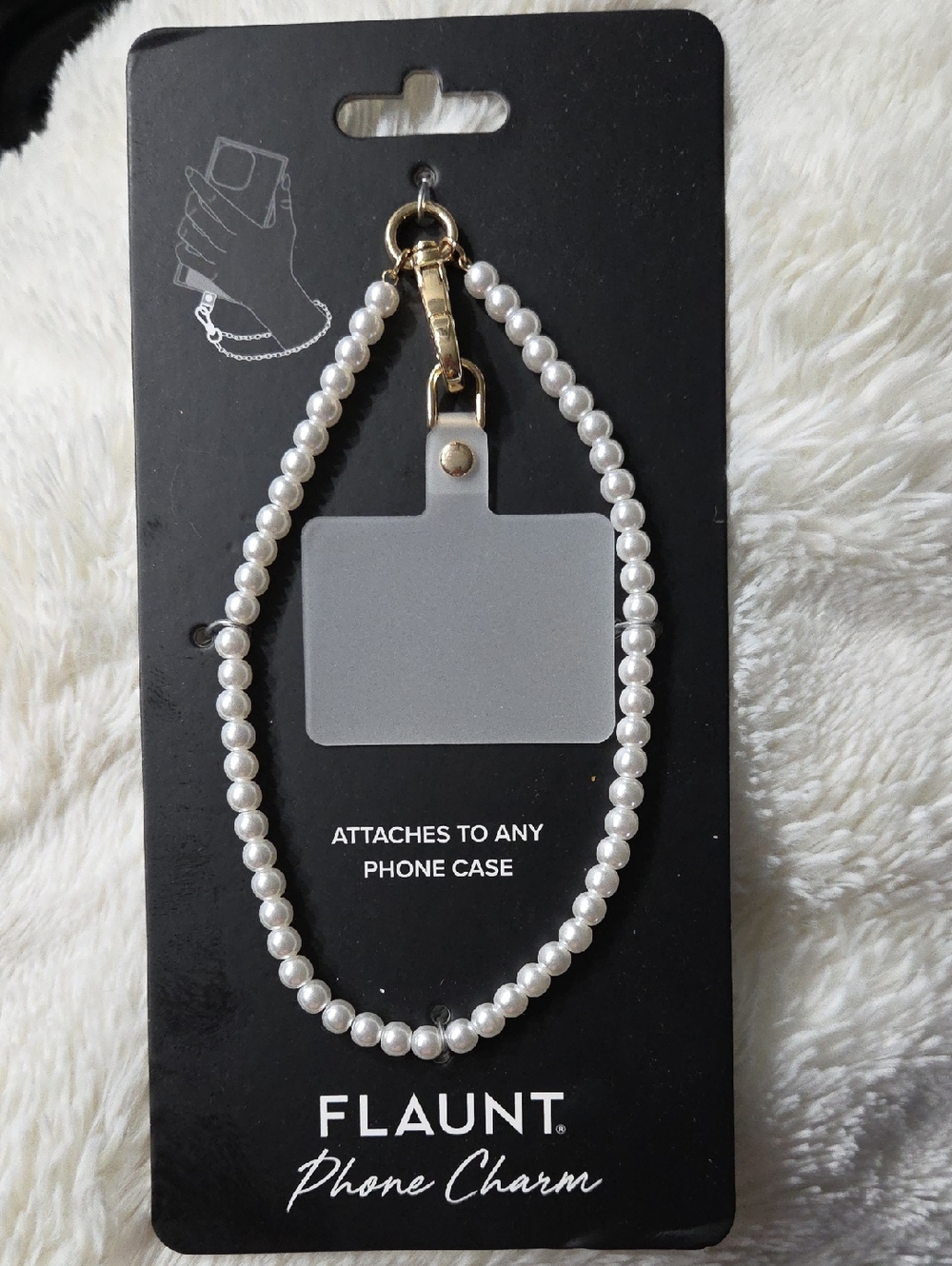 Flaunt Pearl Phone Charm Wrist Strap - White Keychain Carry Strap Holder